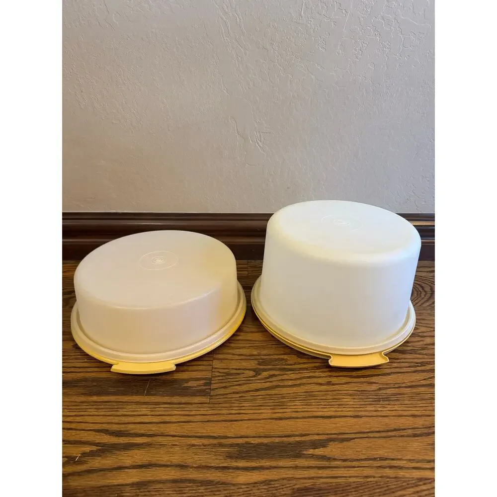 6 Pc Tupperware Set 1970s Cake And Pie Keeper Carrier Harvest Gold Vintage Retro